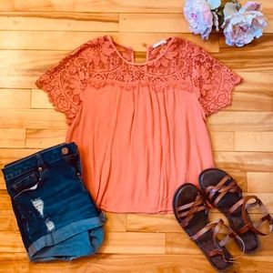 Elodie Orange Lace Flowy Top